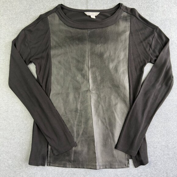 Jana Women’s Size S Black Long‑Sleeve Faux Leather Front Knit Top - Picture 1 of 8